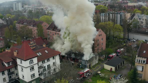 An Apartment Building Completely Engulfed in Fire in the Old Town of Gdnsk