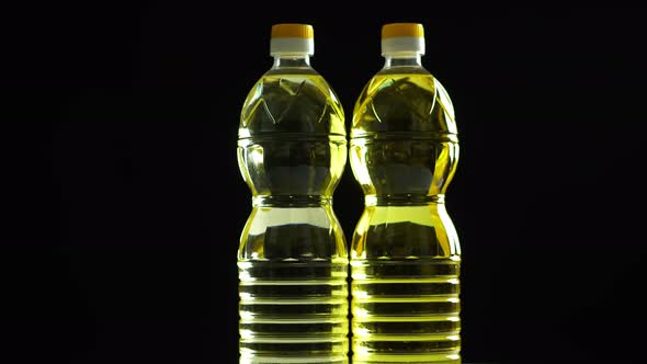 Close-up, Vegetable Refined and Unrefined Sunflower or Corn Oil in Plastic Bottles, Food Products