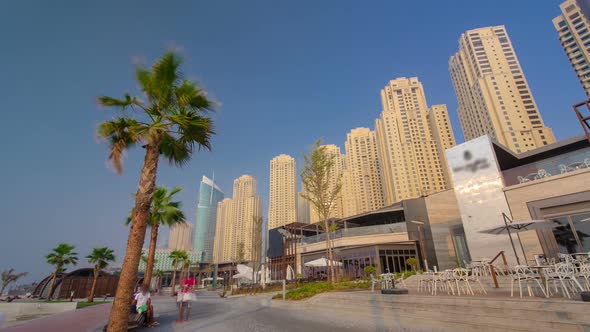 Dubai Jumeirah Beach Residence Panorama with Palms Timelapse