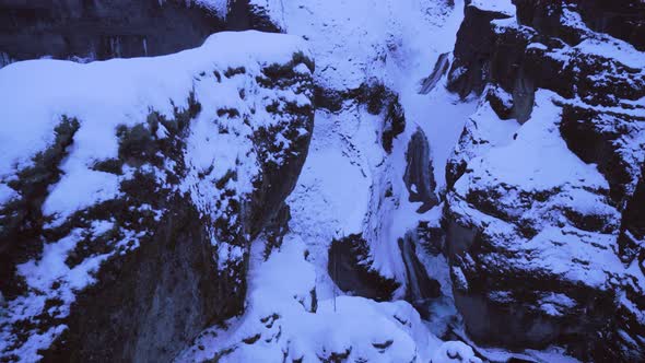 Iceland Winter View Of Large Snow Covered Valley With Waterfall In Background 2