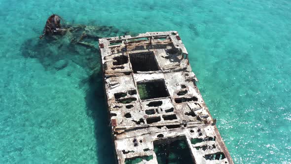 Wrecked Ship Of SS Sapona Cargo Steamer At The Pristine Beach Near Bimini District In Bahamas. aeria