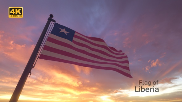 Liberia Flag on a Flagpole V3 - 4K