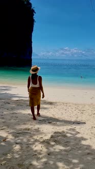 Koh Hong Island Krabi Thailand Woman on the Beach of Koh Hong Tropical White Beach with Asian Woman