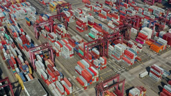 Drone fly over Hong Kong container port