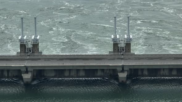 Storm Surge Barrier with Water Passing Through the Locks