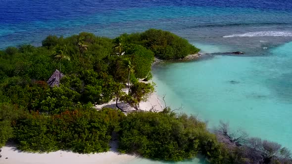 Aerial abstract of bay beach journey by clear water with sand background