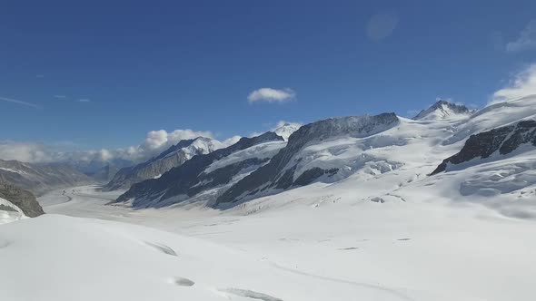 Aerial of Aletsch glacier, Jungfraujoch, Wallis, Switzerland