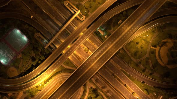 4K : Top view of interchange and multi junction road