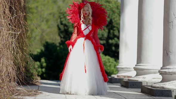 Red Queen is Walking in Garden of Royal Castle Fairytale Art Shot