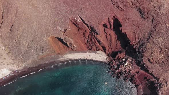 Top Aerial View of Red Beach, Santorini Island