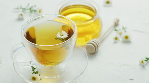 Closeup of Cup with Camomile Tea