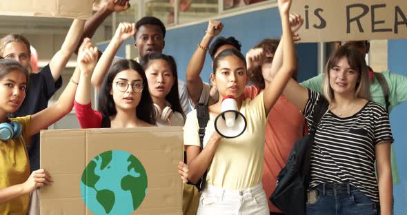 Group of Multiethnic Students Protest Against Climate Change