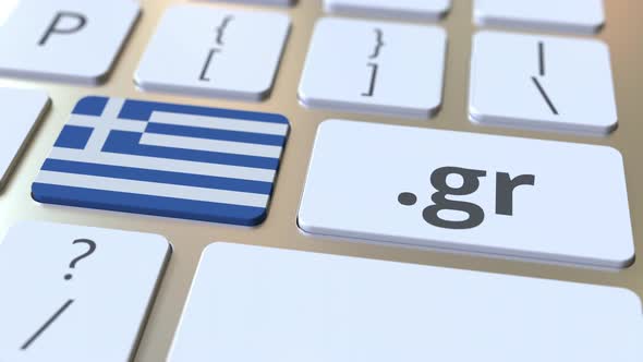 Greek Domain .Gr and Flag of Greece on the Computer Keyboard