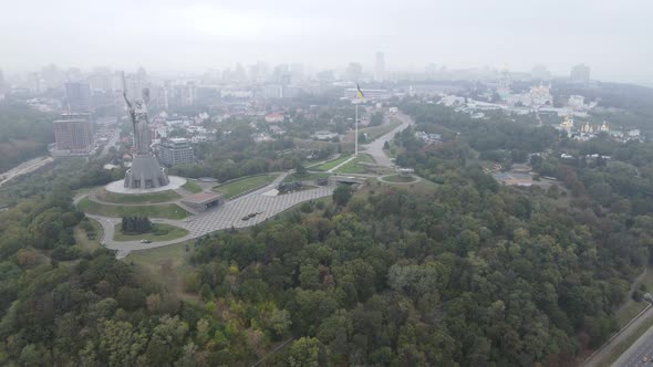 Kyiv, Ukraine Aerial View in Autumn : Motherland Monument. Kiev