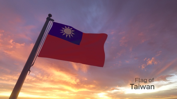 Taiwan Flag on a Flagpole V3