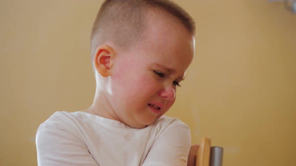 Portrait of Little Boy Crying and Sobbing Domestic Violence Concept