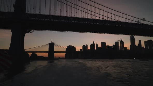 American Flag Stock Video Footage - Low Angle View Of Brooklyn Bridge At The Evening