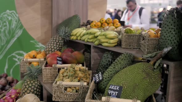 Colorful Fruit Stand in a Local Market Pineapple Mango Passion Fruit Asia