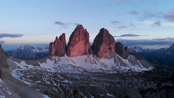 Aerial Flying Over Tre Cime di Lavaredo Mountain in Dolomites Alps Italy