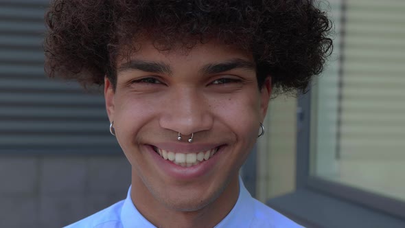 Portrait Smiling Face African American Man Looking at Camera Enjoying in Urban City Handsome