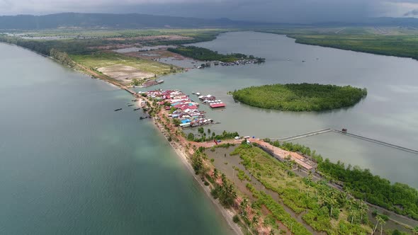 Fishing village near Sihanoukville in Cambodia seen from the sky