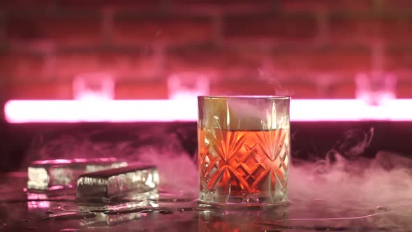 Negroni Cocktail with Dry Ice at the Bar