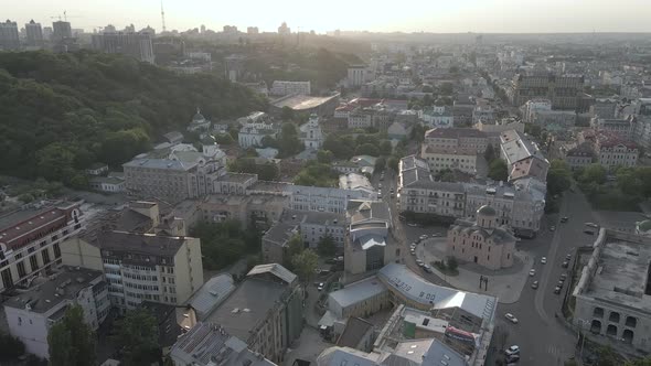 Aerial View of Kyiv, Ukraine. Slow Motion, Flat, Gray