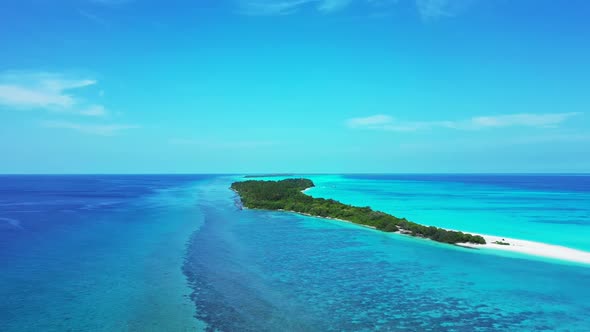 Aerial abstract of tropical coast beach break by turquoise sea and white sandy background of a dayou