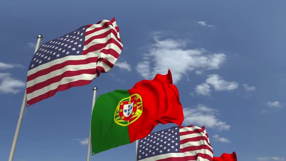 Waving Flags of Portugal and the USA alt