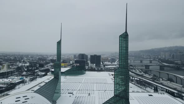 Oregon Convention Center Towers During a Winter Snow Storm in Portland