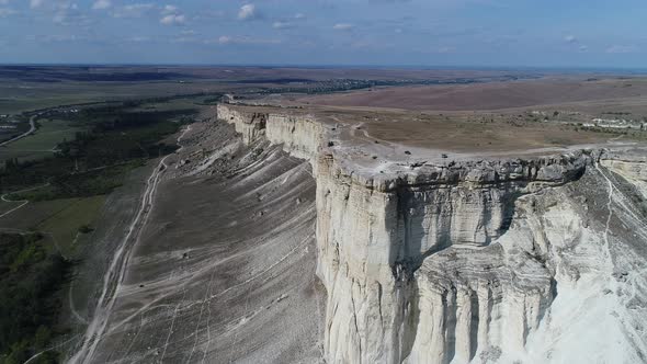 Beautiful Mountain Plateau Aerial View. White Rock, a Natural Monument in Crimea. 