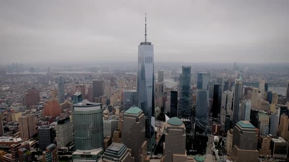 Aerial Wide Footage of Manhattan Financial District New York USA