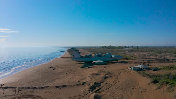 Soviet Military Aircraftekranoplan Lun on the Coast of the Caspian Sea