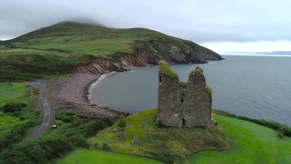 Aerial View of the Minard Castle Situated on the Dingle Peninsula in Ireland