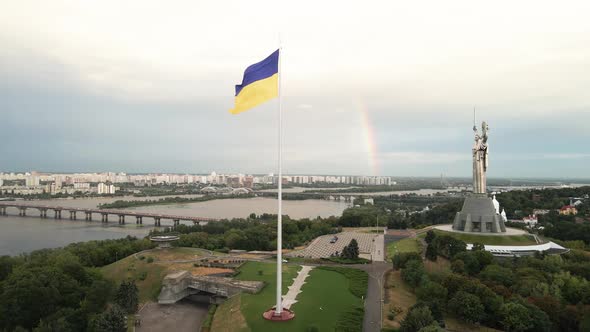 Kyiv - National Flag of Ukraine By Day. Aerial View. Kiev