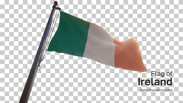 Ireland Flag on a Flagpole with Alpha-Channel