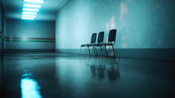 Empty Corridor in Hospital with Chairs