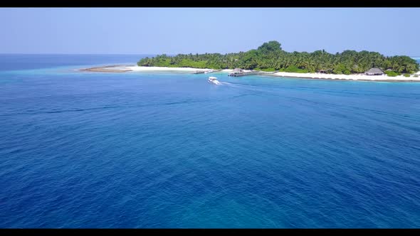 Aerial drone shot scenery of perfect lagoon beach wildlife by blue sea with white sand background of