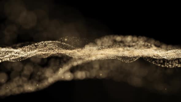 Abstract zoom in gold wave particle over dark background