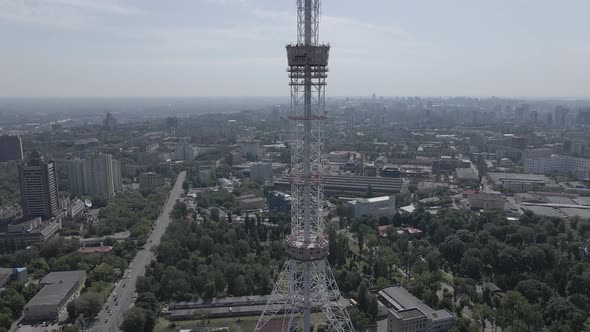 Kyiv. Ukraine: TV Tower. Aerial View. Flat, Gray