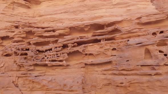 Rock erusion pattern at Colored Canyon in Egypt. Panning shot