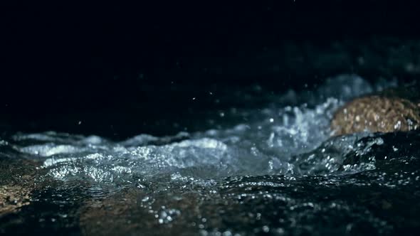 Slow Motion of Waves on Dark Water. Amazing Dramatic Natural Background. Shooting with 180Fps. Epic