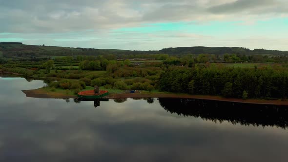 Aerial view over Irish landscape at sunrise