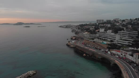 Flying over Marseille beautiful coastline. France 2020