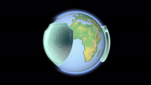 A protective shield surrounds the planet earth.