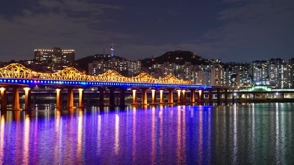 Seoul Night Han River Dongho Bridge Traffic