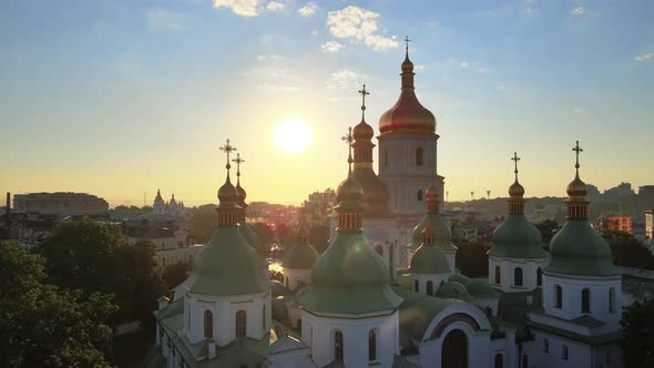 Kyiv. Ukraine. Aerial View : St. Sophia Church in the Morning at Dawn.