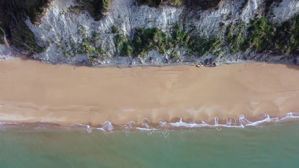 Great aerial view flight slider fly sideways from right to left drone footage of the coastline and w