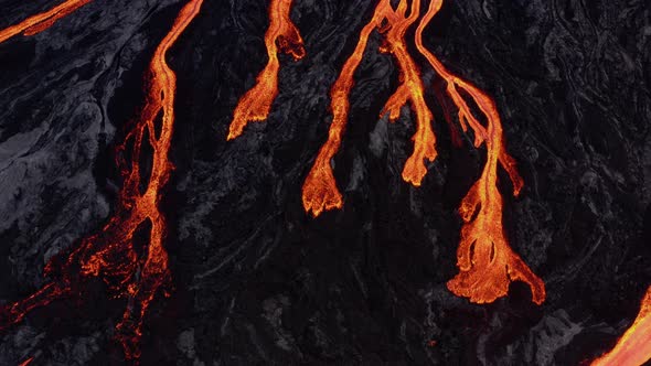 Aerial View Of The Free-Flowing Magma At The Slopes Of The Volcano.