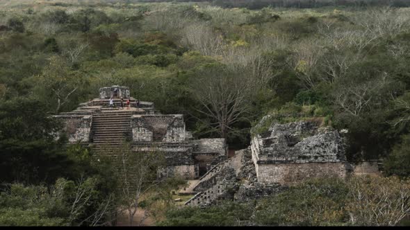 Time lapse trucking pull back from Ek Balam Mayan ruins in Yucatan, Mexico near Valladolid.